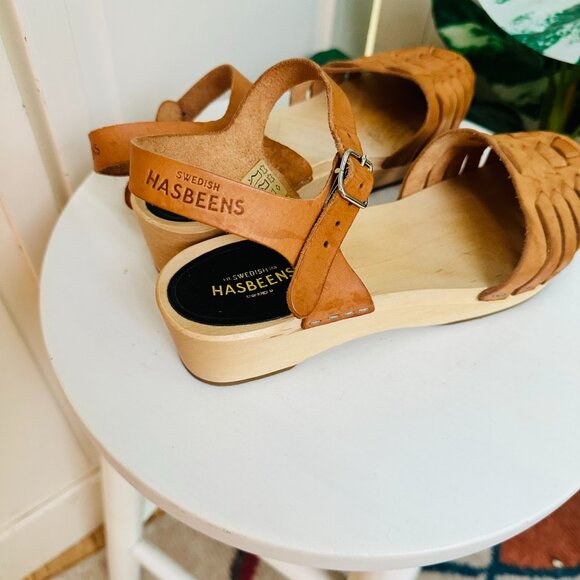 Swedish Hasbeens Brown Clogs Sandals Clogs Woven Closed Toe Light Brown Clogs - Picture 3 of 6
